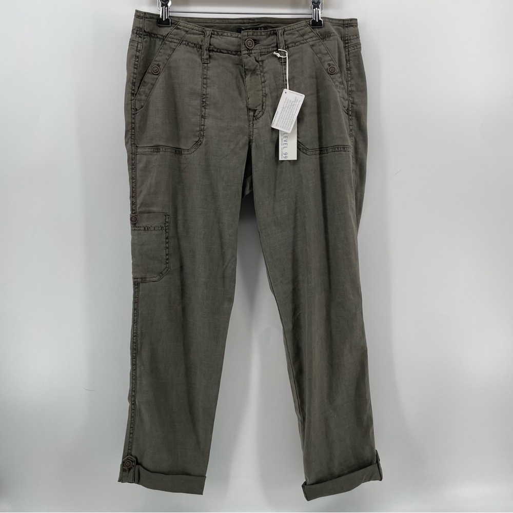 NEW Level 99 Vinnie Relaxed Linen Straight Leg Pant Dark Gray 12